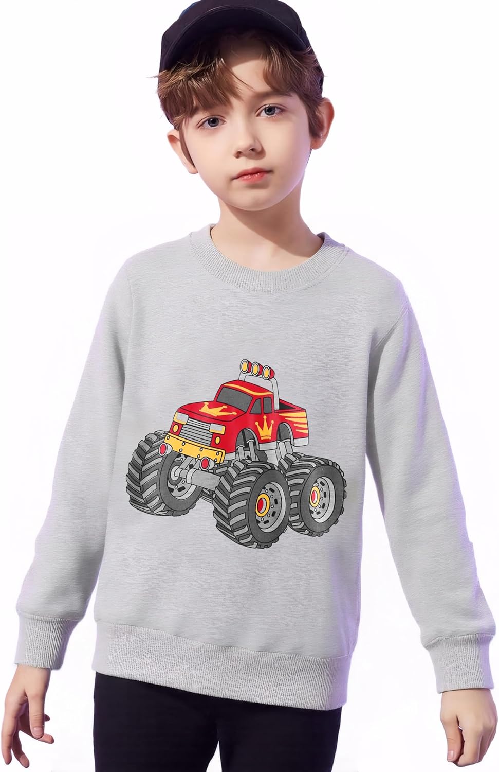 Popshion Boys Crewneck sweatshirt dinosaur truck design
