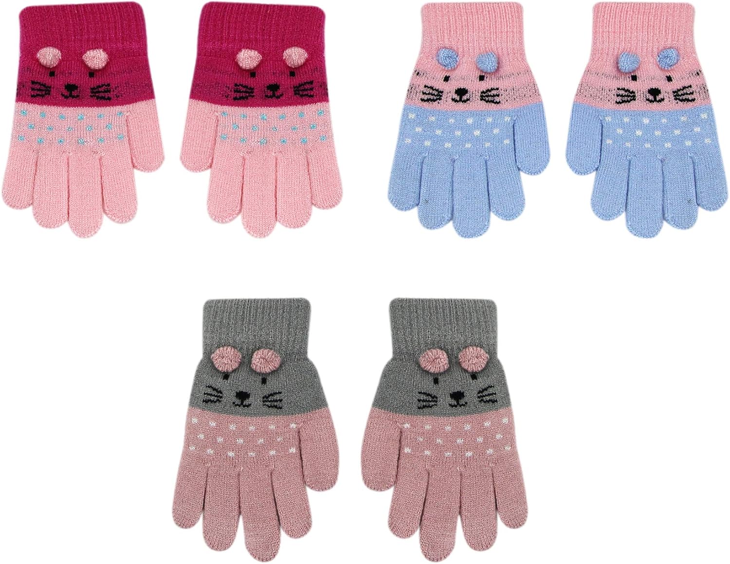 Perfect Kids Warm Gloves Cute Cat Design Safe for 0-15 Yearsold