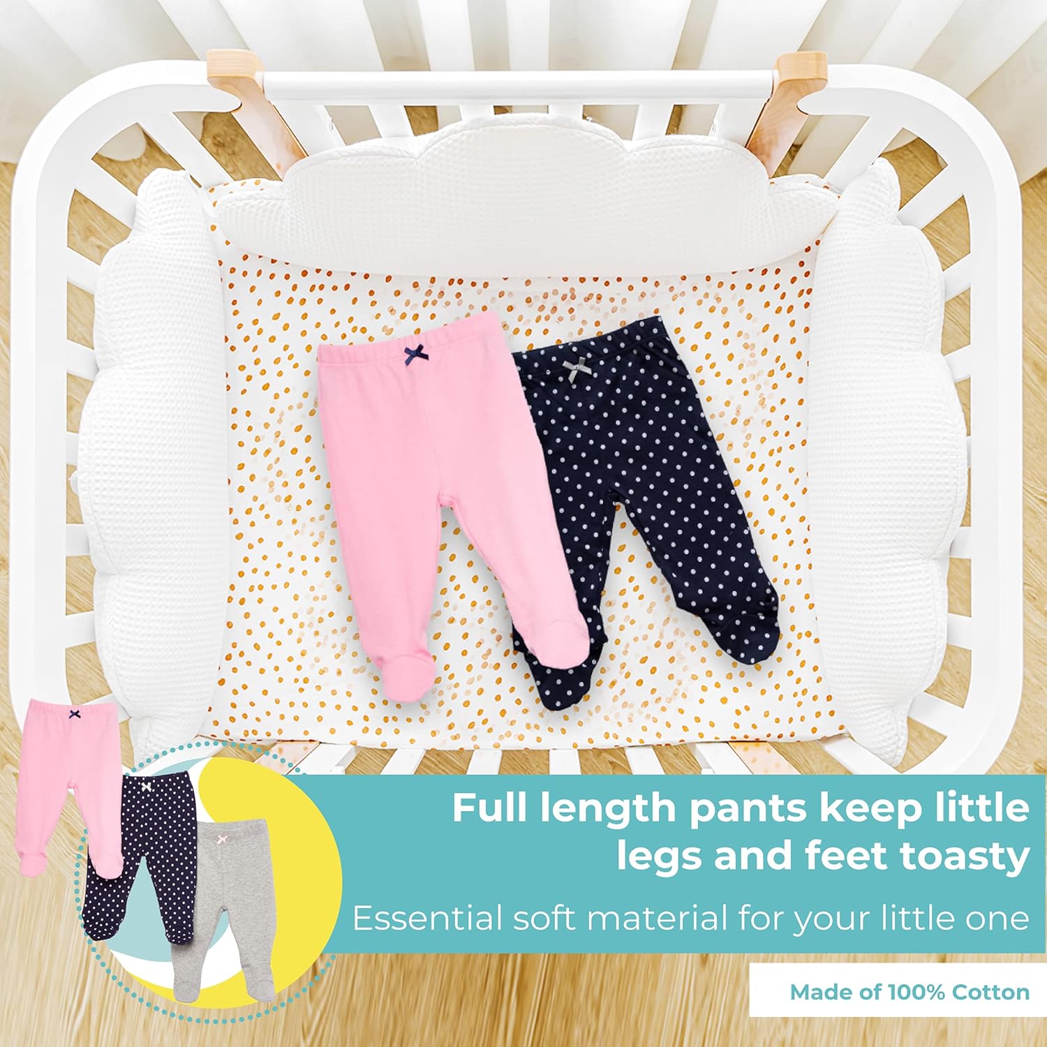 3-Pack Soft Cotton Footed Pants