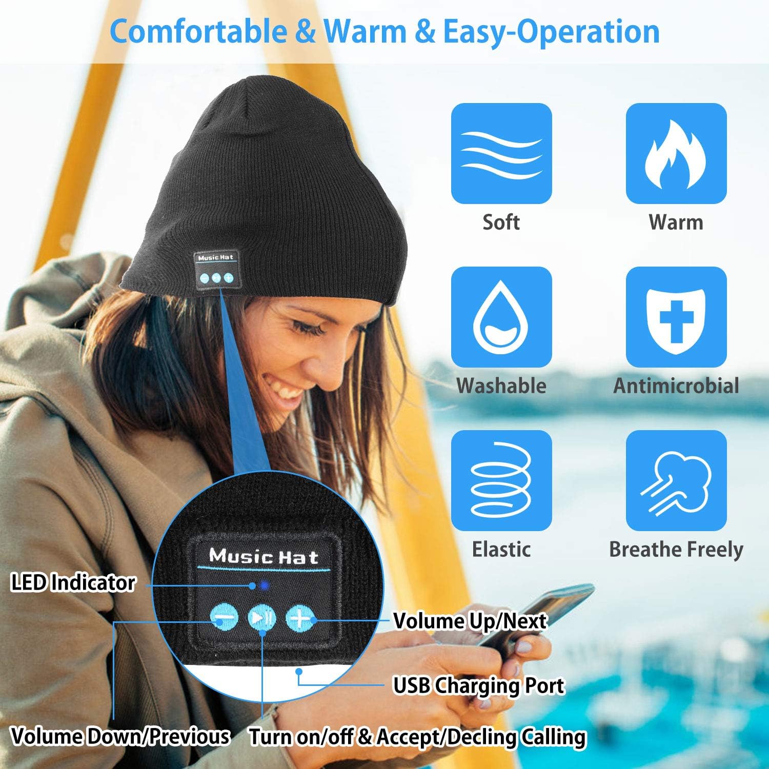 Miserwe Unisex Wireless Beanie for Warm Winter Style