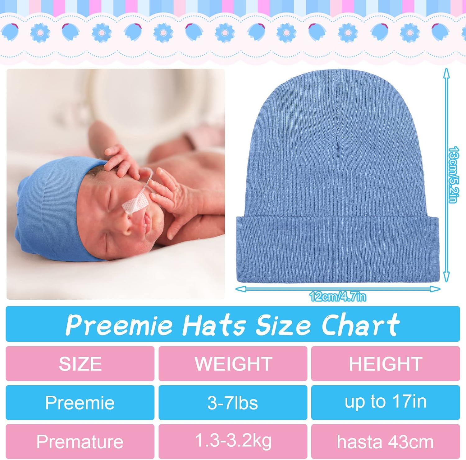6-Piece Newcotte Cotton Baby Beanie Hats for Premie