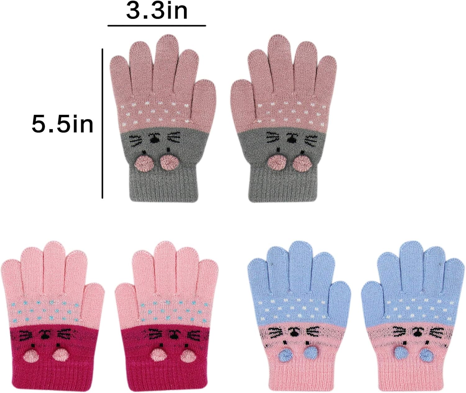 Perfect Kids Warm Gloves Cute Cat Design Safe for 0-15 Yearsold