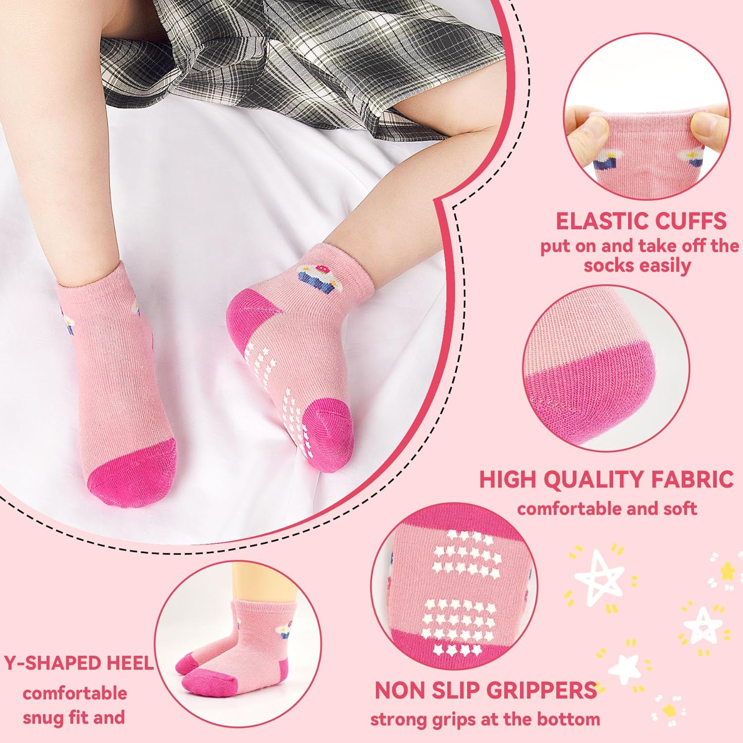 SkiBeaut Baby Girl Socks - Non-Slip Ankle Socks for Toddlers