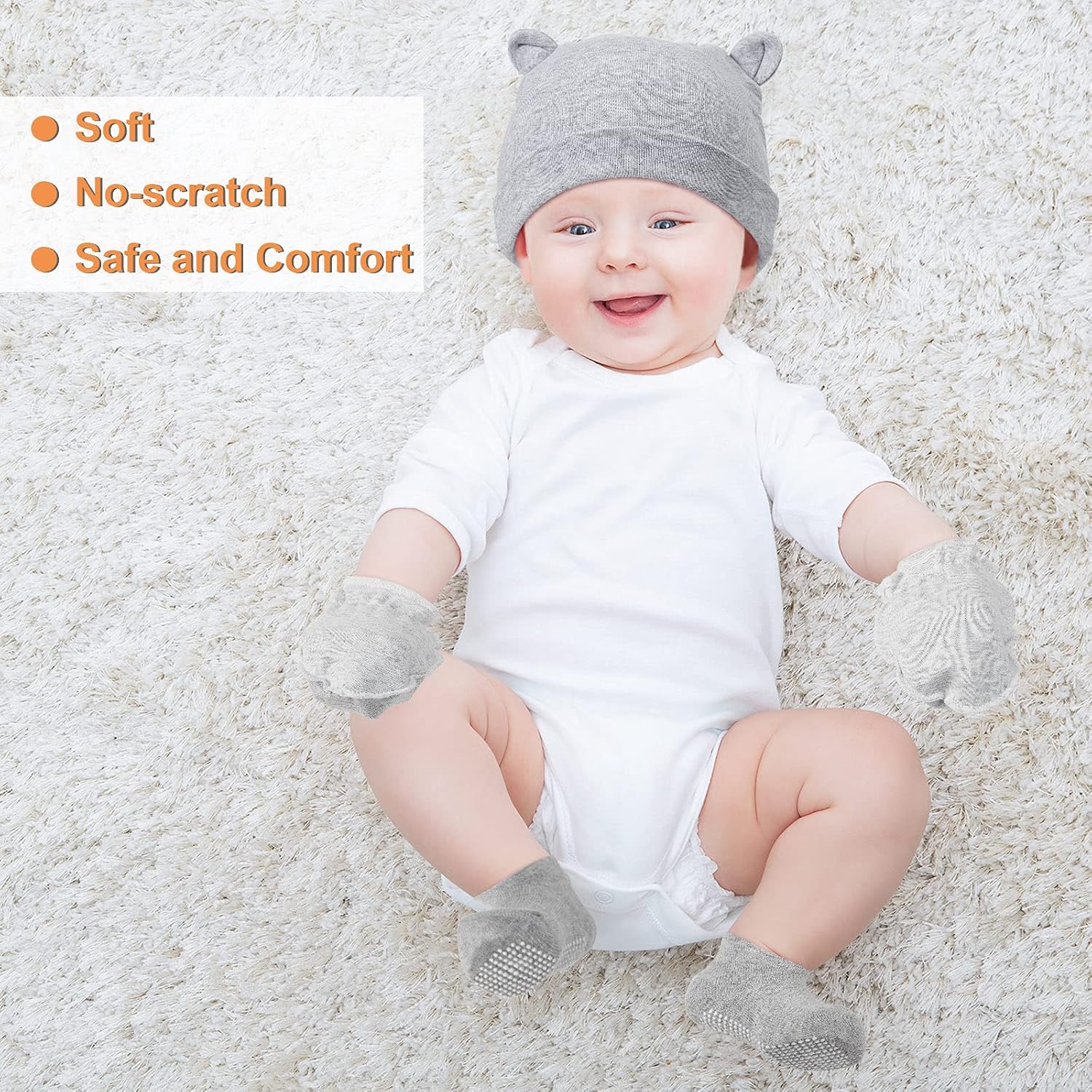 4 Piece Newborn Baby Hat and Mittens Set 0-6 Months
