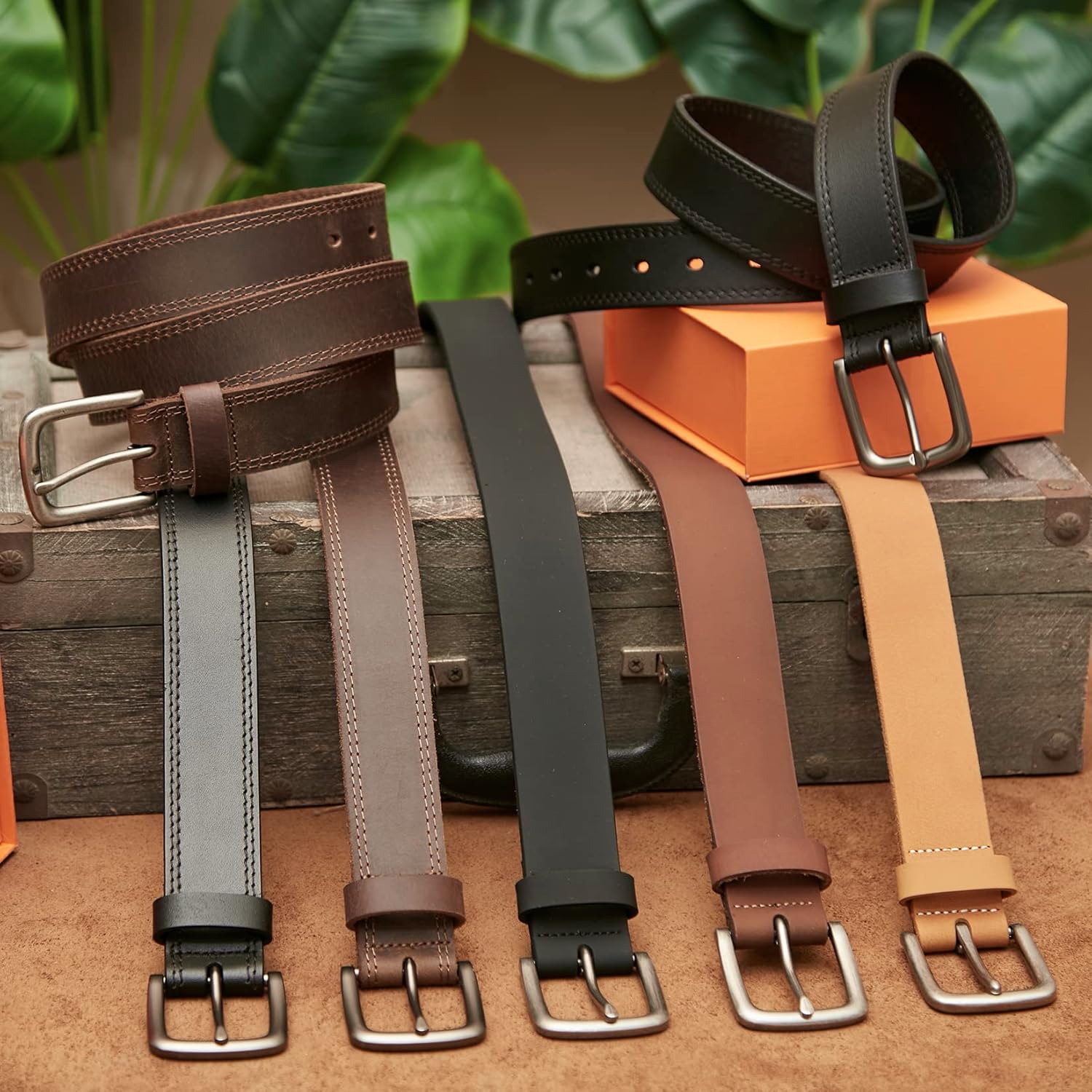 VATAN Mens Genuine Leather Everyday Jean Belt with Gift Box