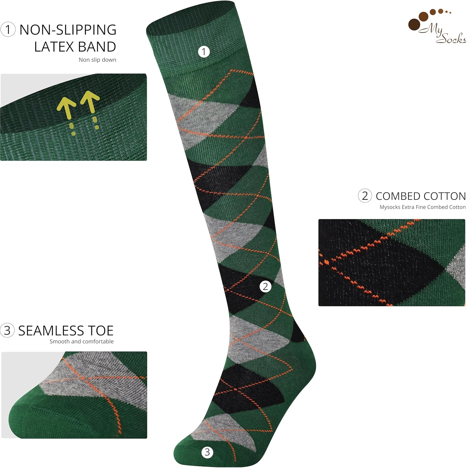 Stylish Mysocks Unisex Knee High Socks Argyle