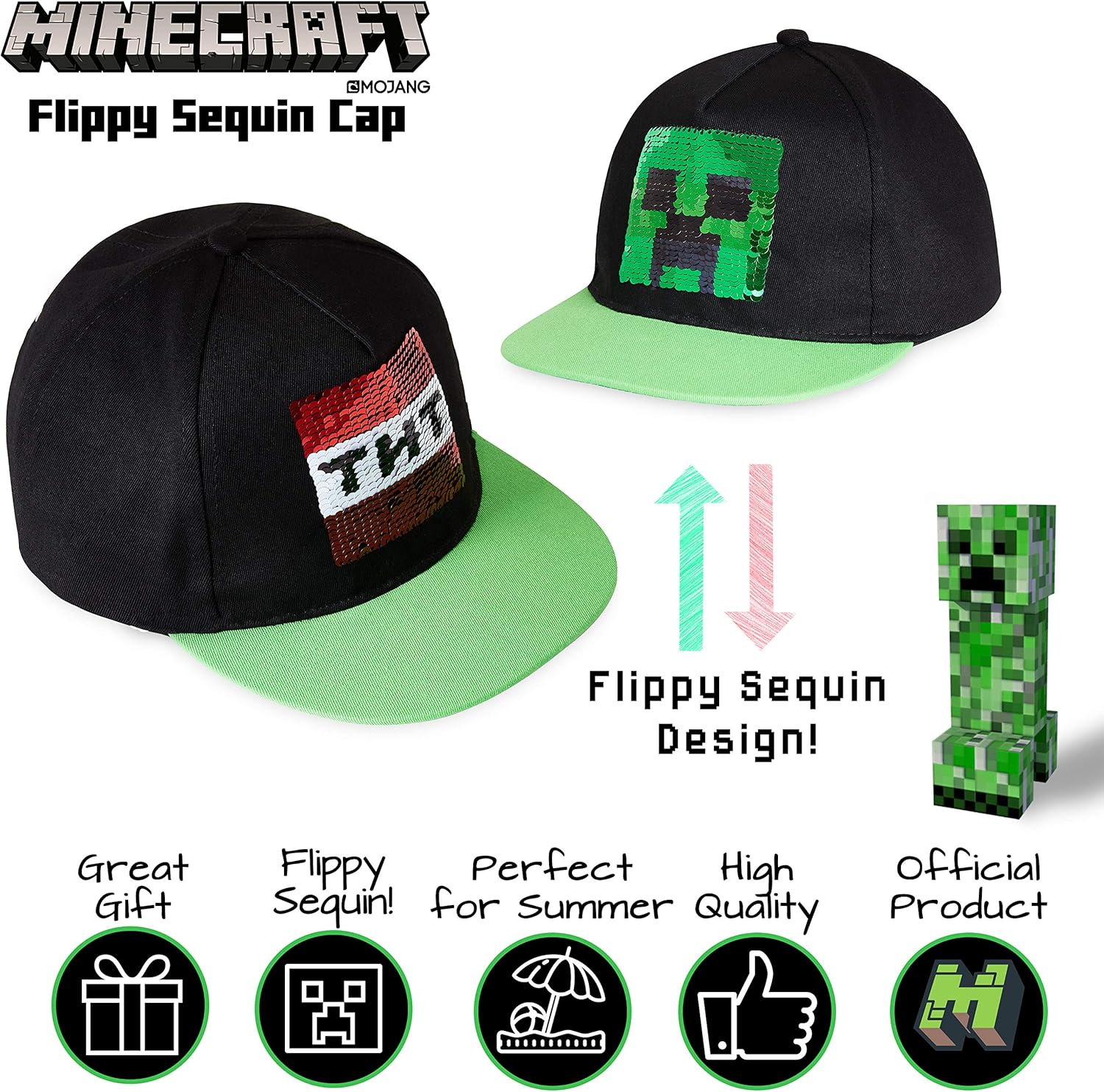 Minecraft Boys Baseball Cap with Reversible Sequin