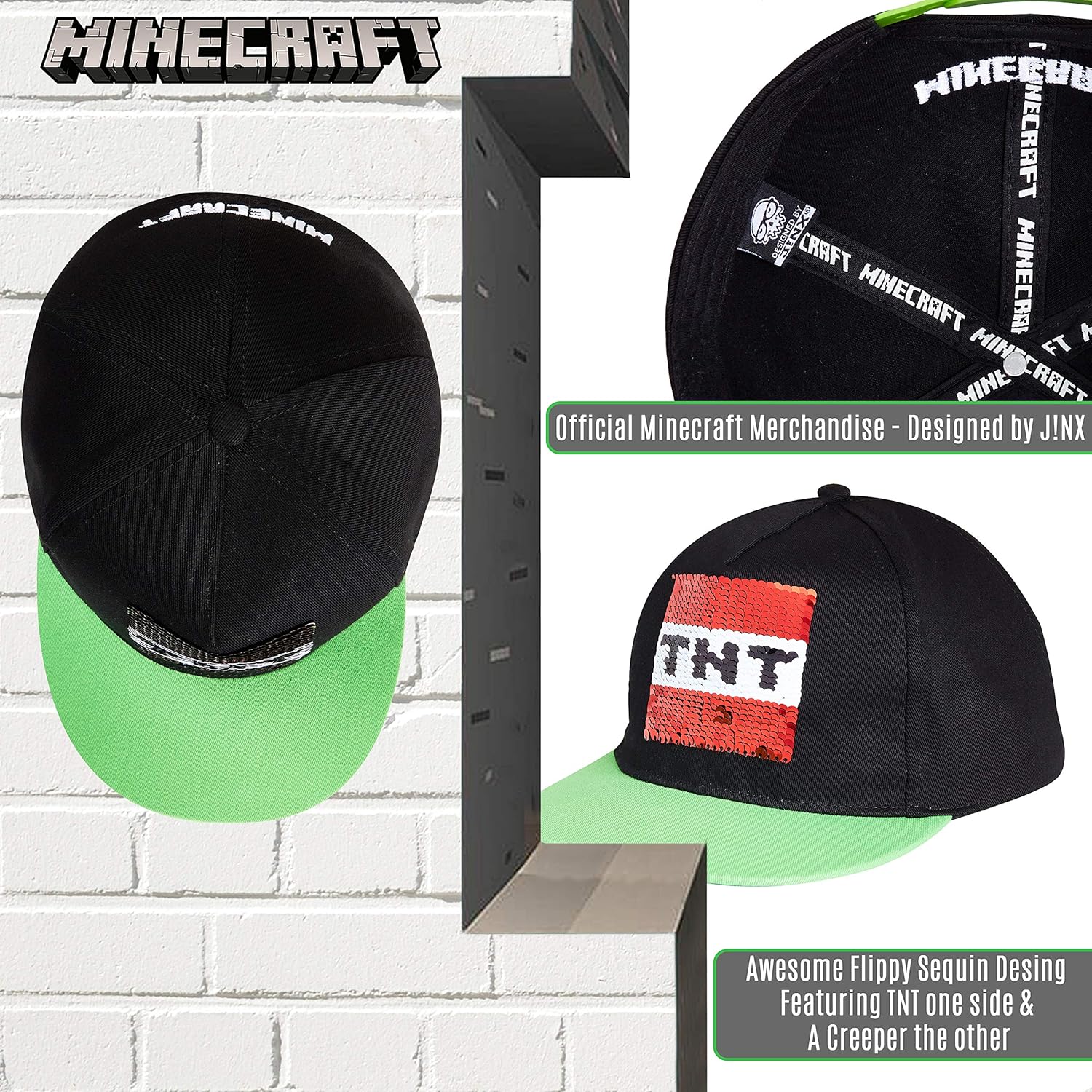 Minecraft Boys Baseball Cap with Reversible Sequin