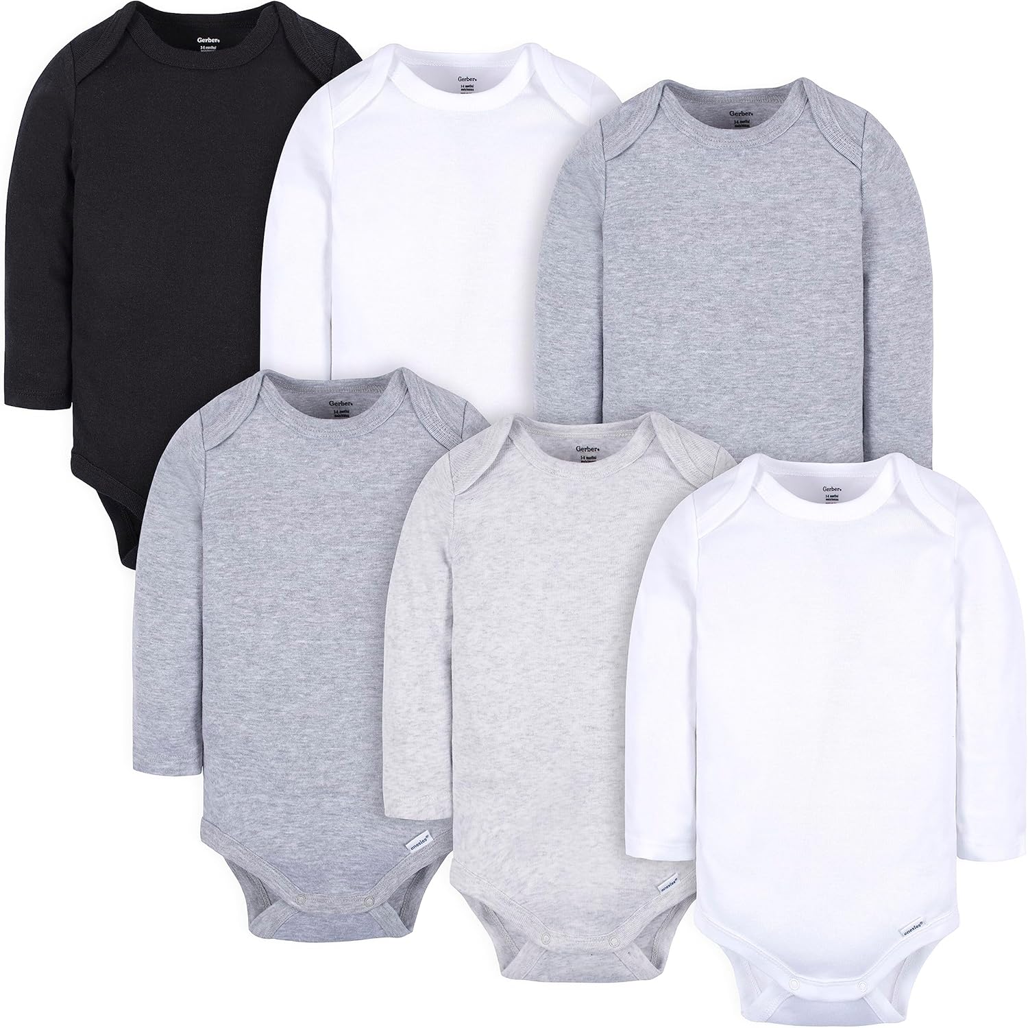 Perfect for Baby Gerber Unisex 6-Pack Long-Sleeve Onesies Bodysuit