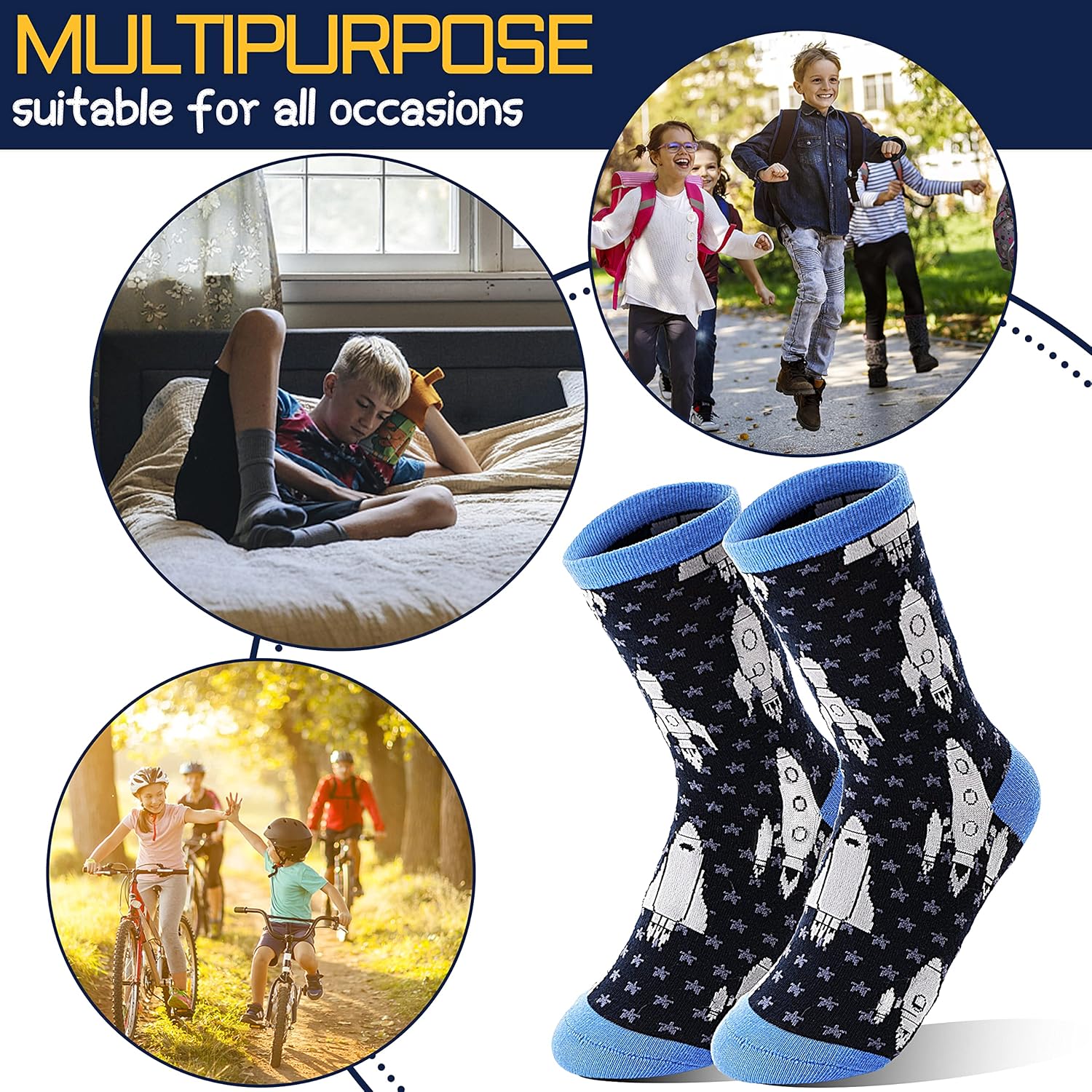 Anlisim 6 Pairs Spooky Socks for Boys Novelty and Spacious
