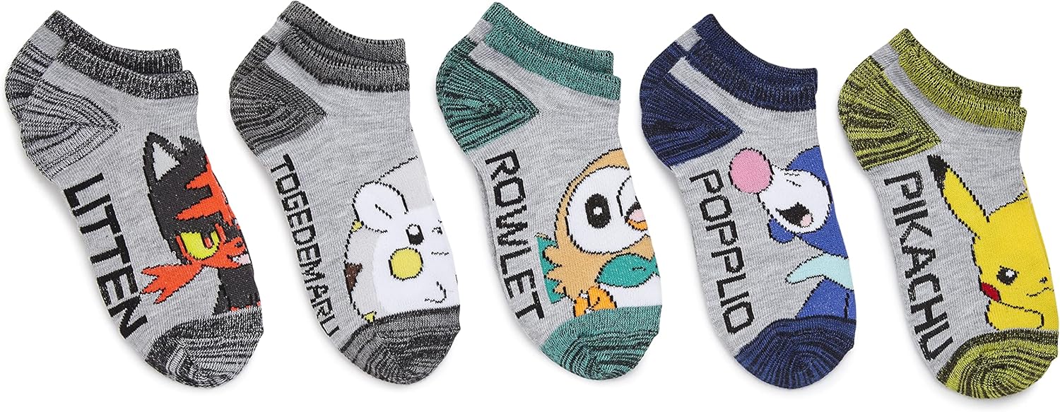 Pokemon Boys No-Show Socks 5-Pack
