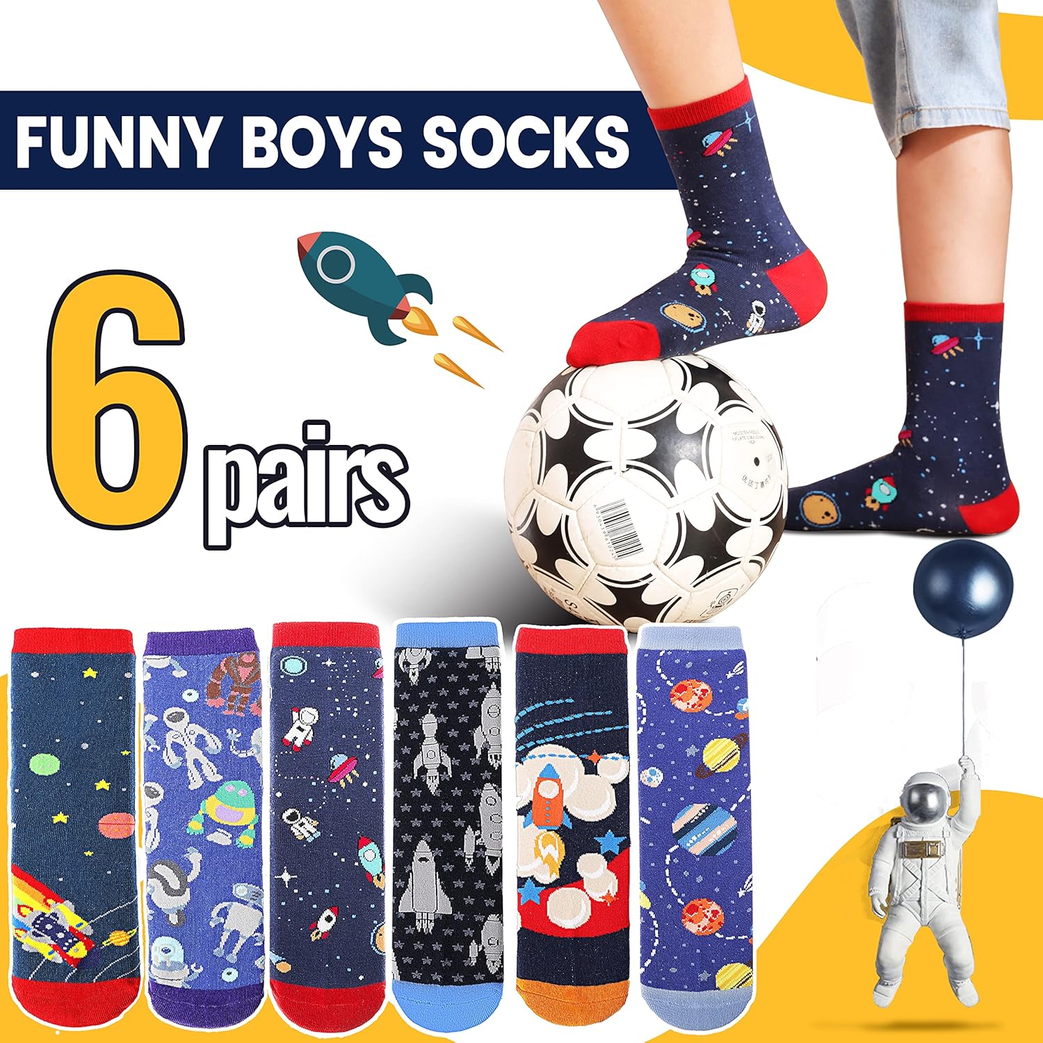 Anlisim 6 Pairs Spooky Socks for Boys Novelty and Spacious