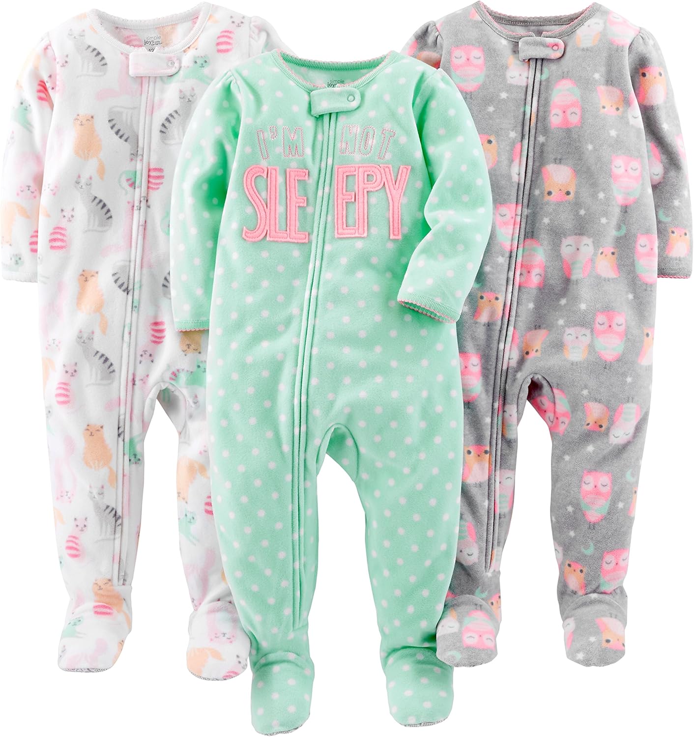 3-Pack Simple Joys Flame Resistant Fleece Pjs for Toddlers Babies