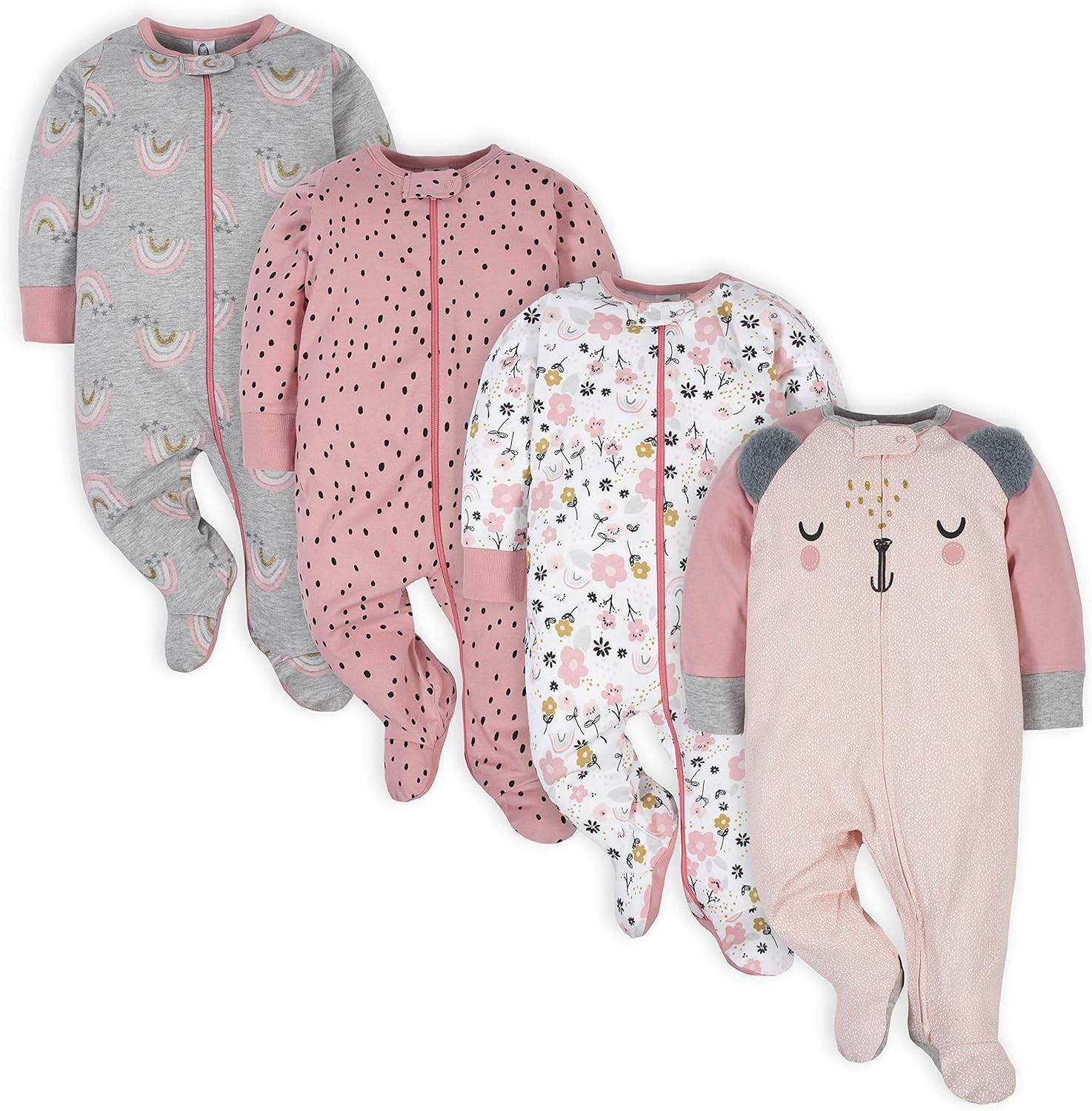 Gerber Baby Girls Footies Sleep Play 4-Pack with Fun Design