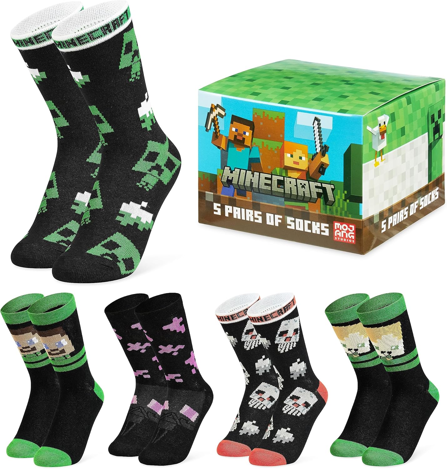 Minecraft Boys Crew Socks - Pack of 3 or 5