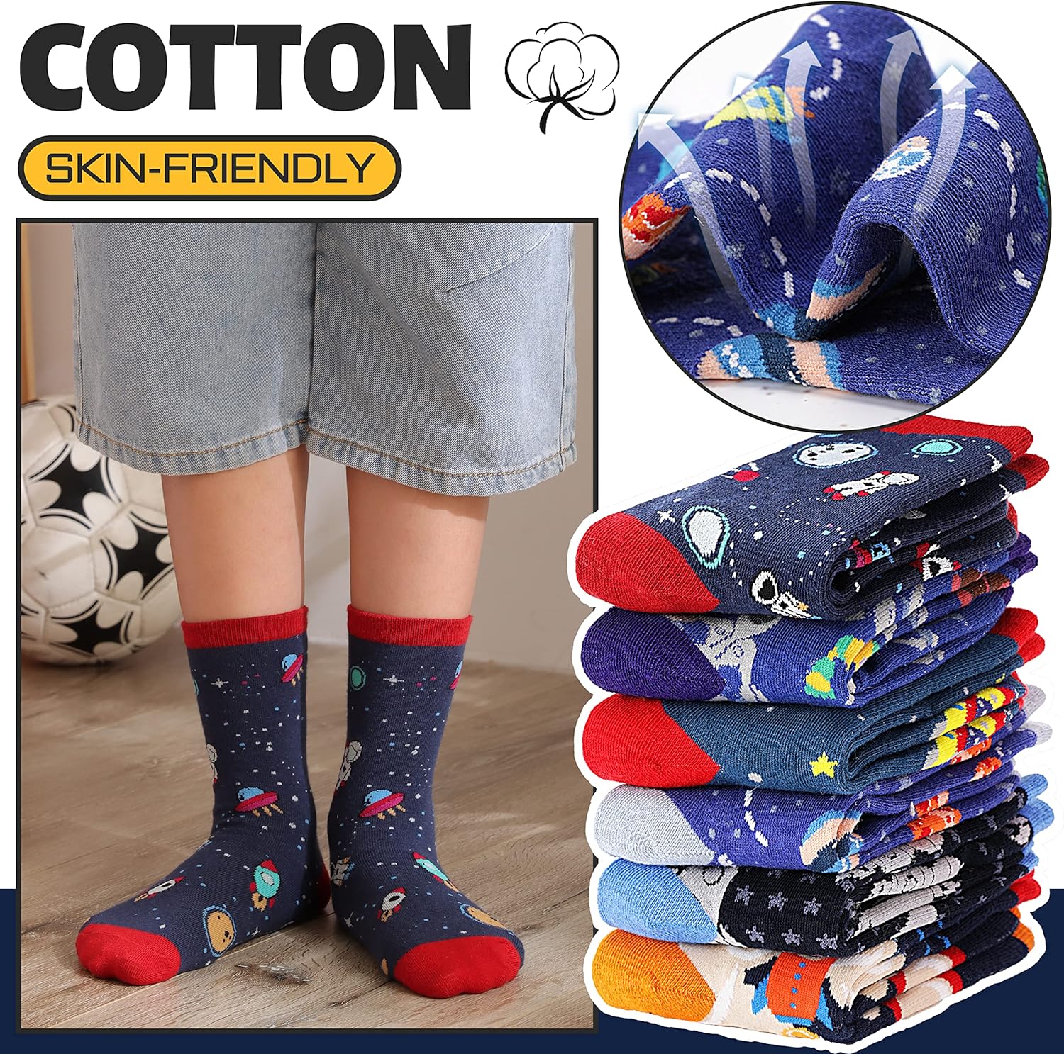 Anlisim 6 Pairs Spooky Socks for Boys Novelty and Spacious